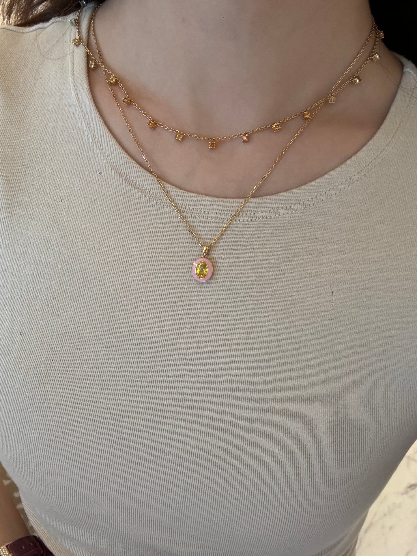 Yellow sapphire enamel necklace in 18k yellow gold