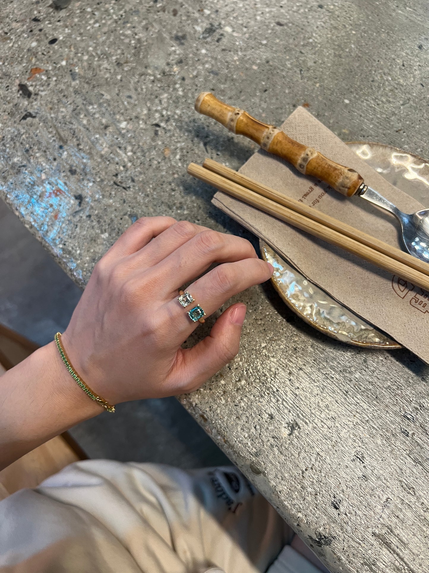 Toi et moi tourmaline ring in 18k yellow gold