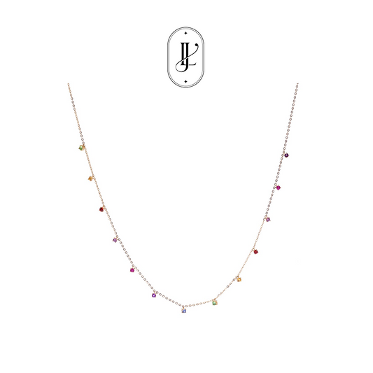 Rainbow sapphire cascade necklace in 18k yellow gold