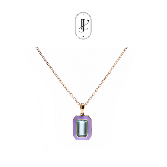 Bluish green tourmaline enamel necklace in 18k yellow gold