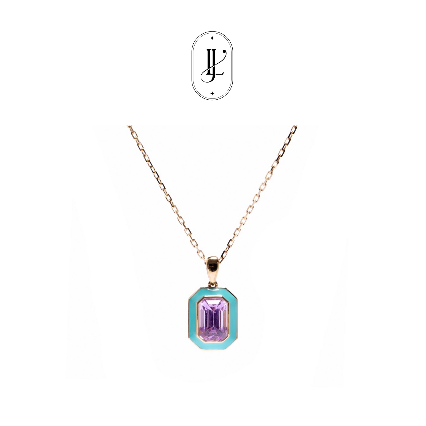 Kunzite enamel necklace in 18k yellow gold