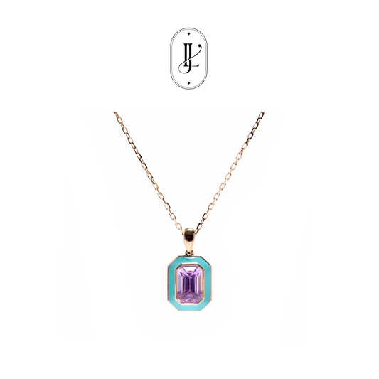 Kunzite enamel necklace in 18k yellow gold