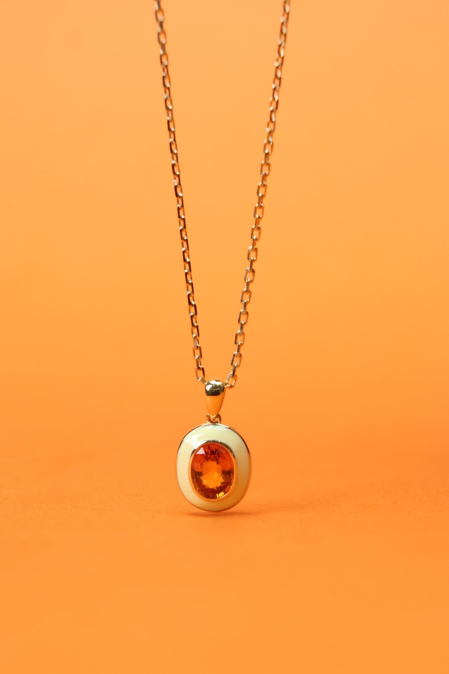 Spessartine enamel necklace in 18k yellow gold