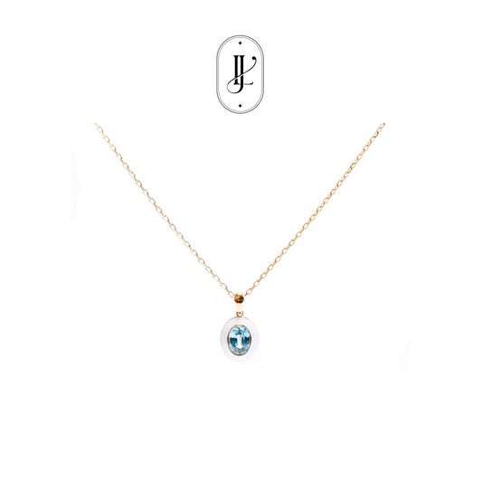 Natural blue zircon enamel necklace in 18k yellow gold