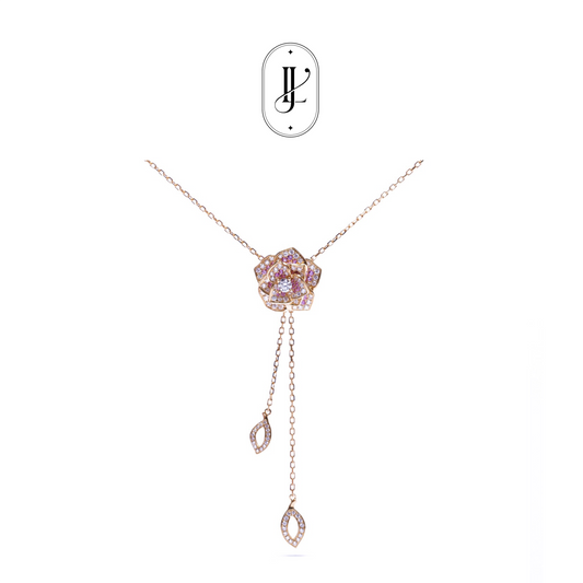 Rose necklace in 18k yellow gold with diamond and pink sapphire