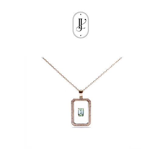 Tourmaline necklace in 18k yellow gold with quartz and diamond