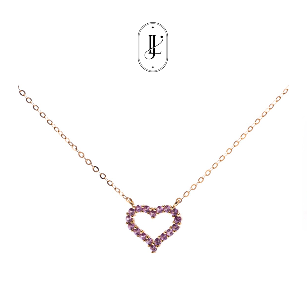 Heart necklace in 18k gold with color gems