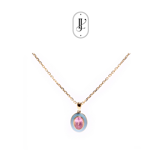 Pink spinel enamel necklace in 18k yellow gold