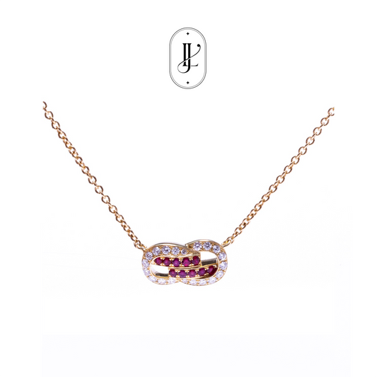 Ingot gold knot necklacein 18k yellow gold with ruby and diamond