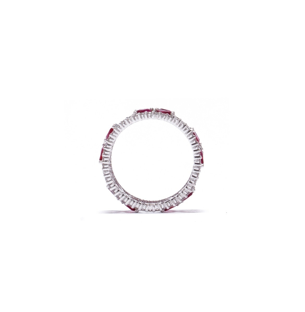 Marquise ruby flower and diamond ring in 18k white gold