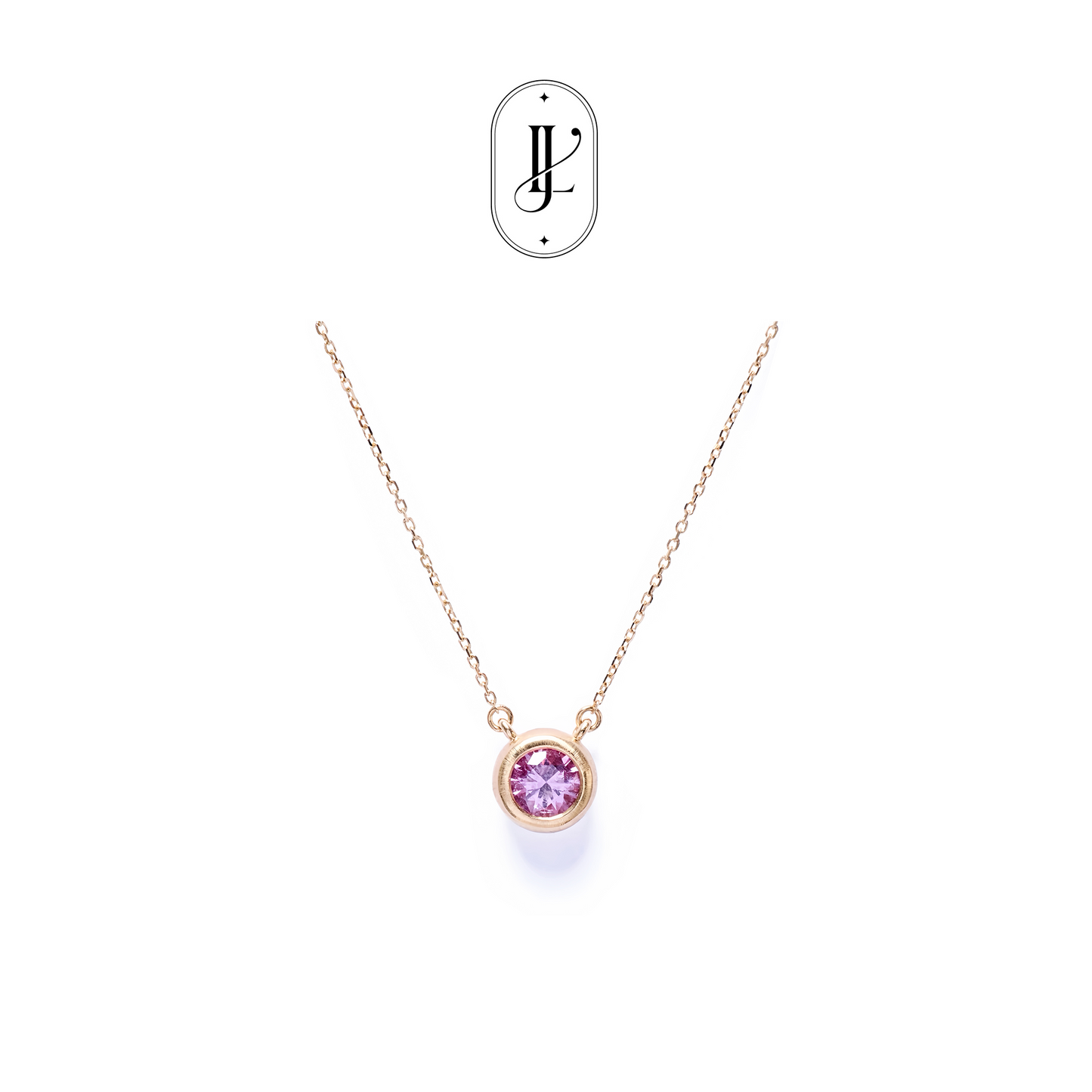 Bezel-set padparadscha necklace in 18k yellow gold