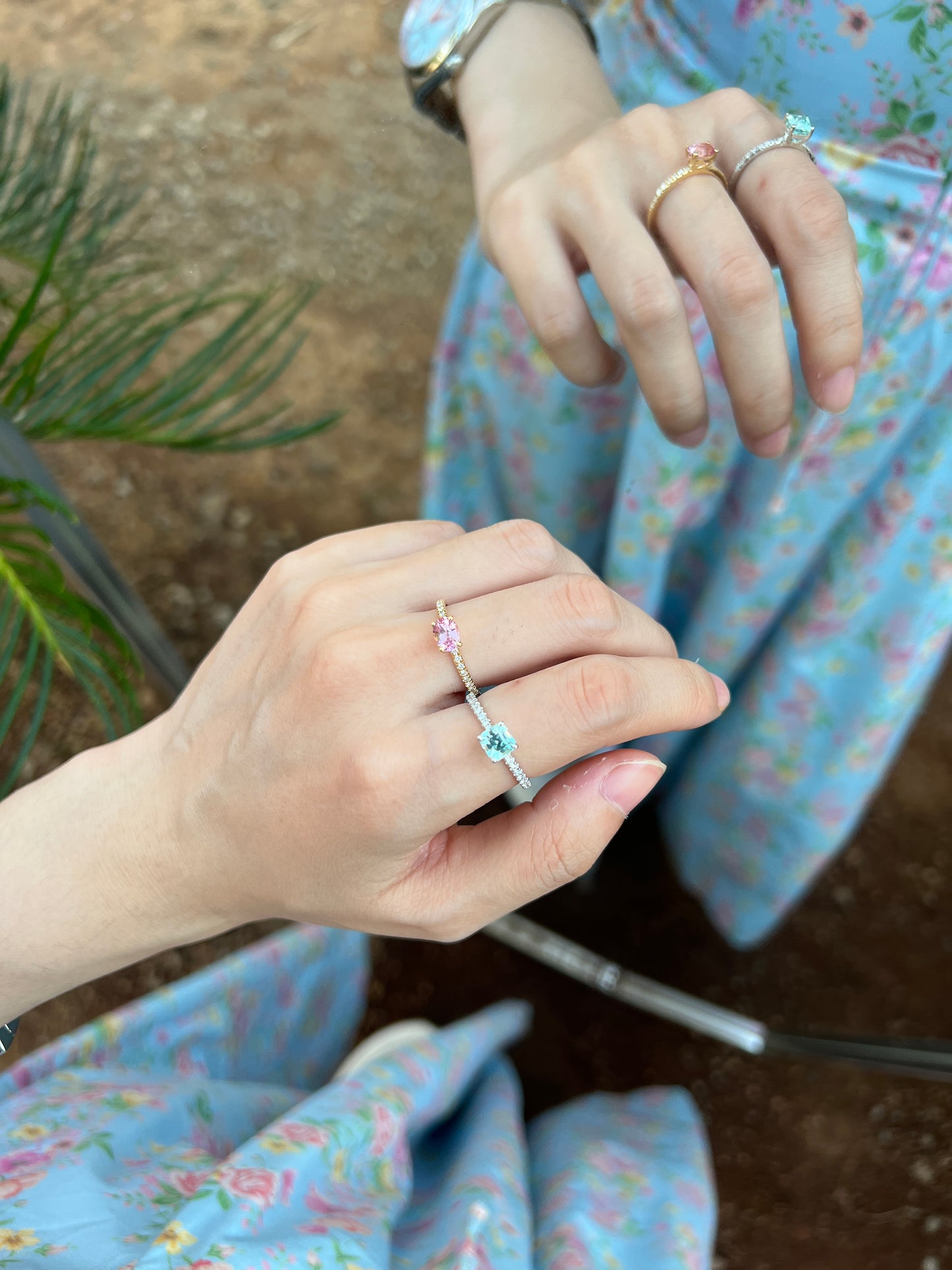 Blue tourmaline ring in white gold with pave diamonds