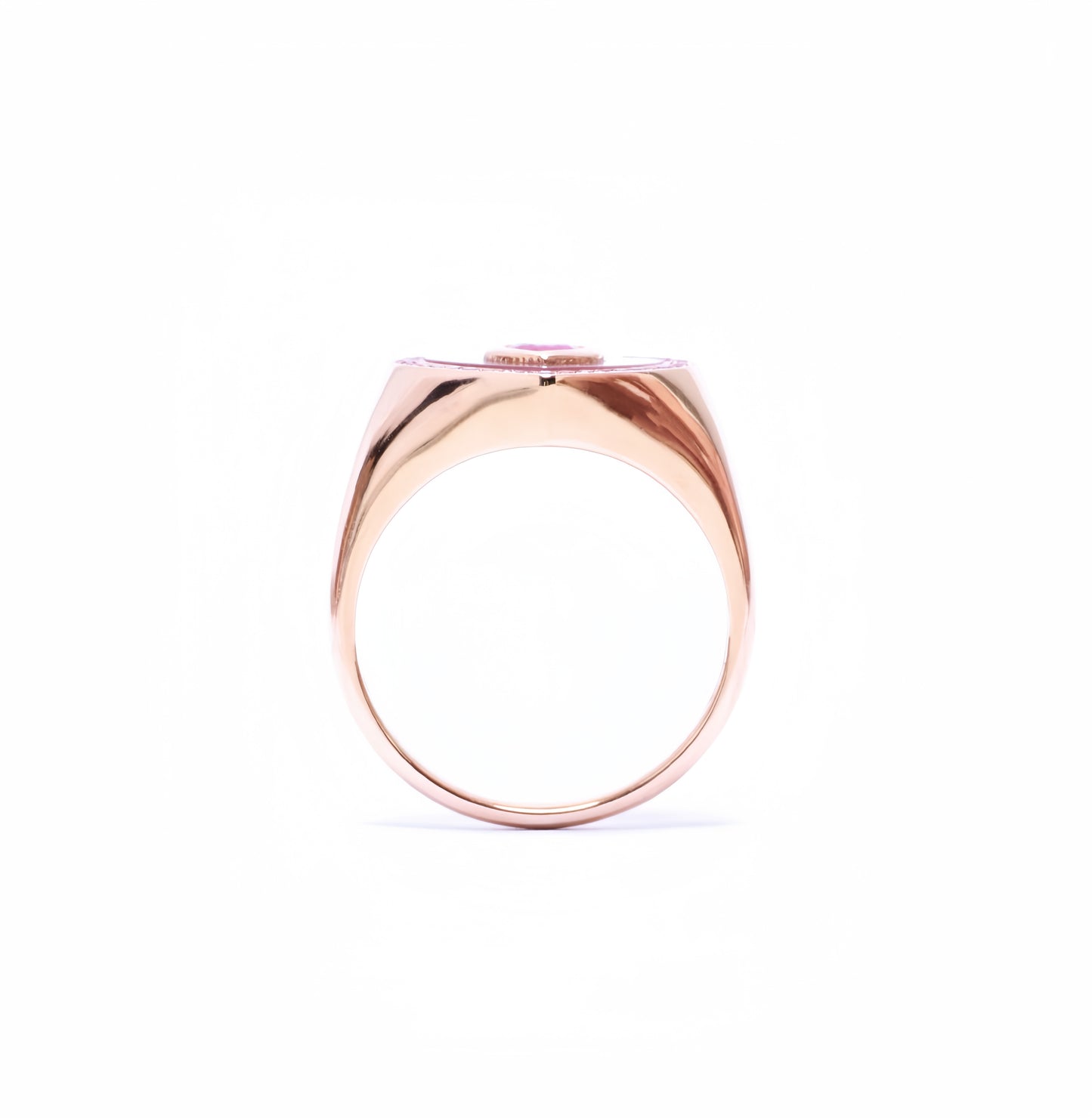 Ruby heart ring in 18k rose gold with mother of pearl and pink sapphire