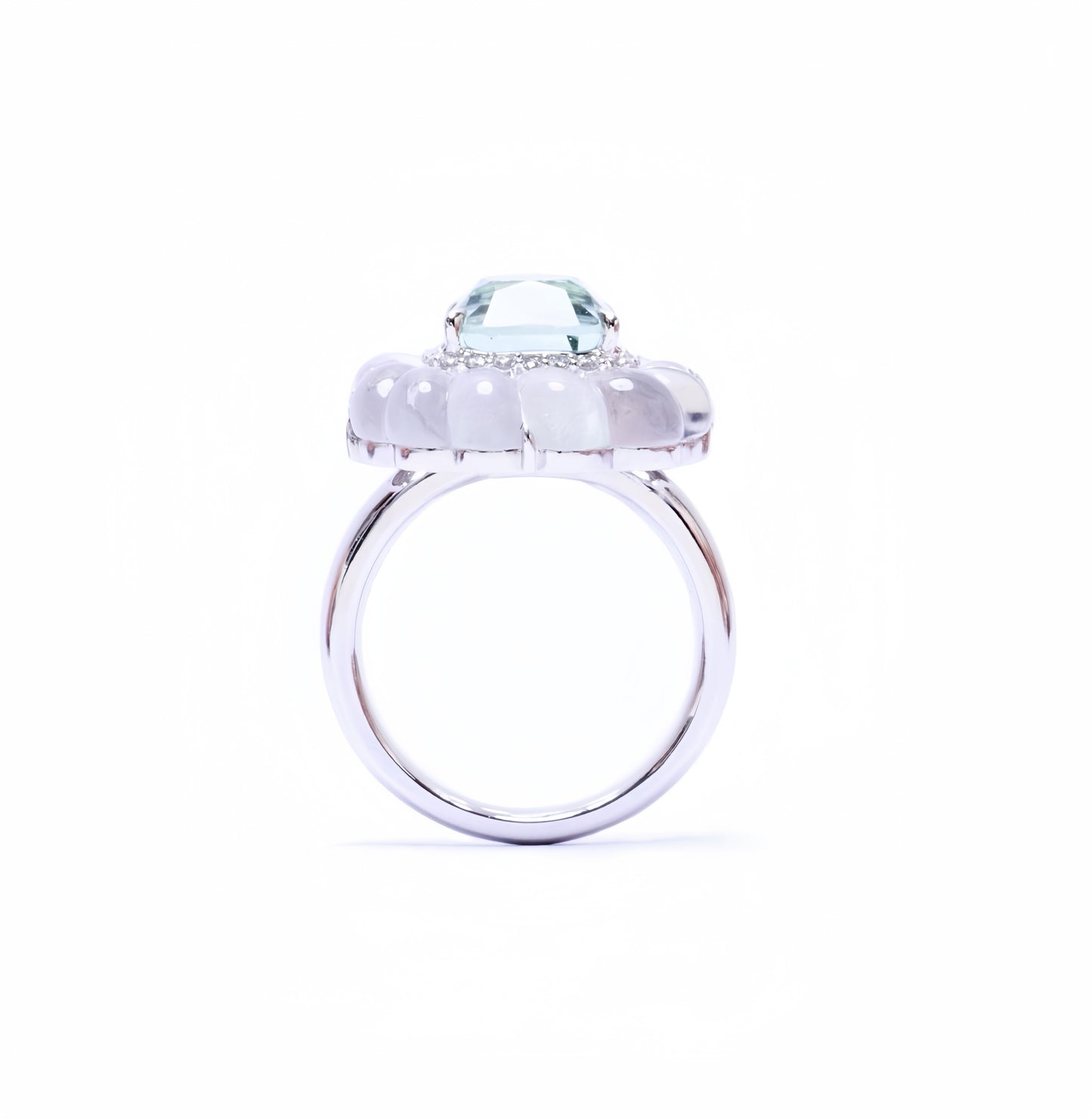 Mint green tourmaline and rock crystal ring in 18k white gold with diamond